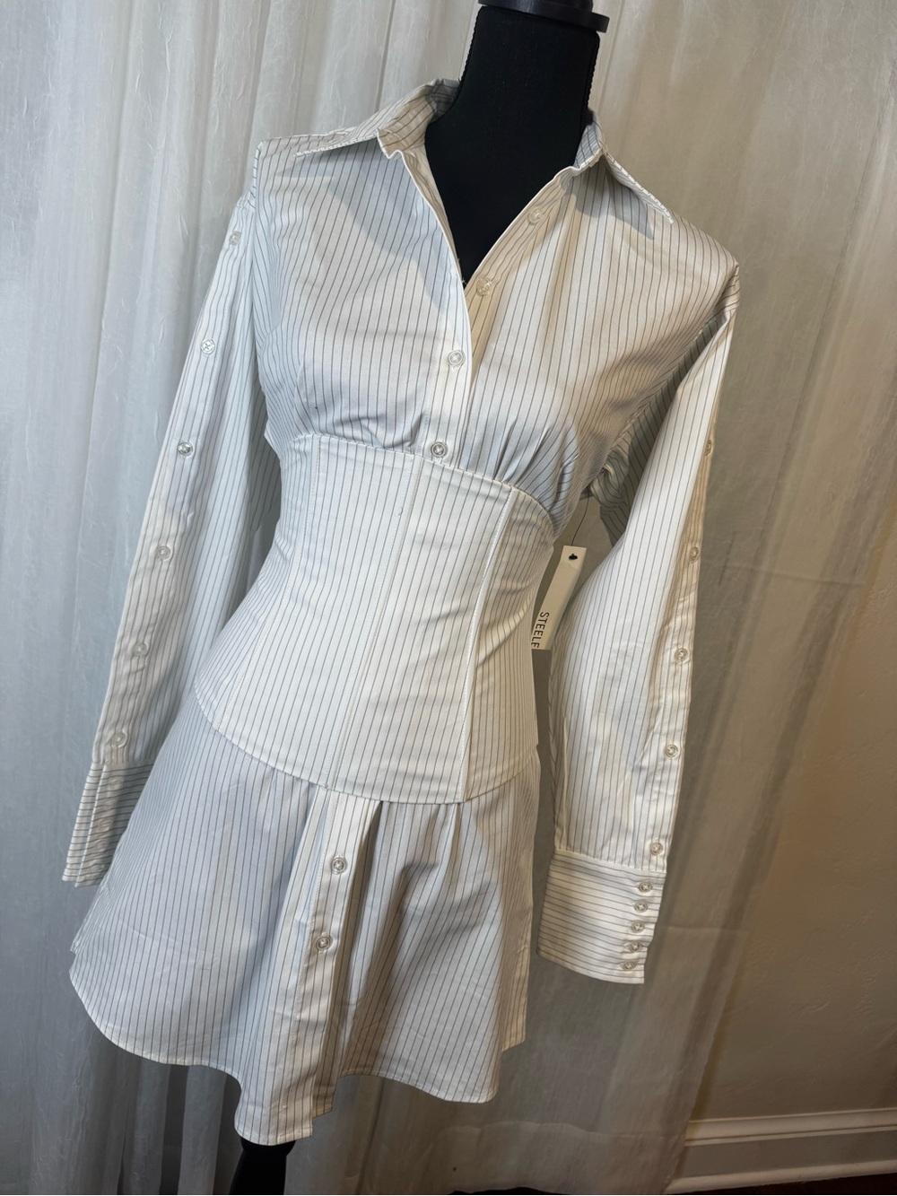 Steele Gianni tailored Corset Button Up pinstripe Shirtdress